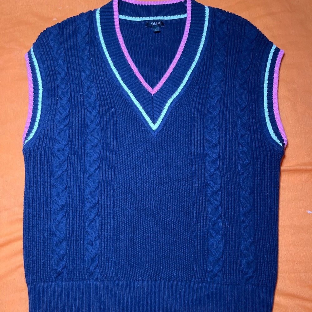 Women’s Talbots Navy Pink Sweater Vest Size Petite L Preowned